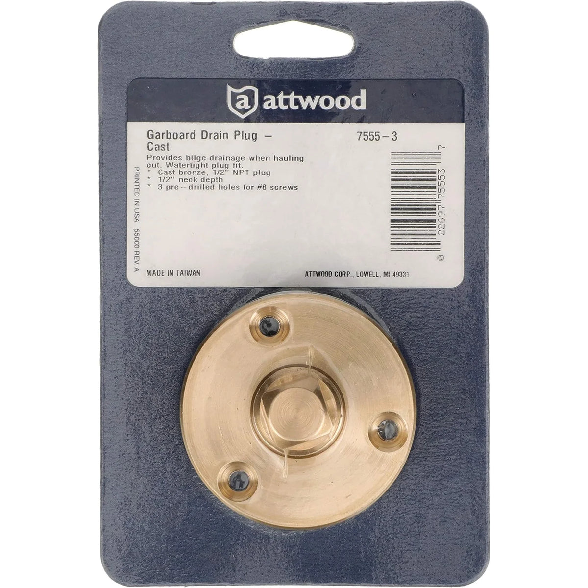 Attwood Marine Garboard Drain Plug, 1/2 in NPT, Cast Bronze — Quality Boat Parts
