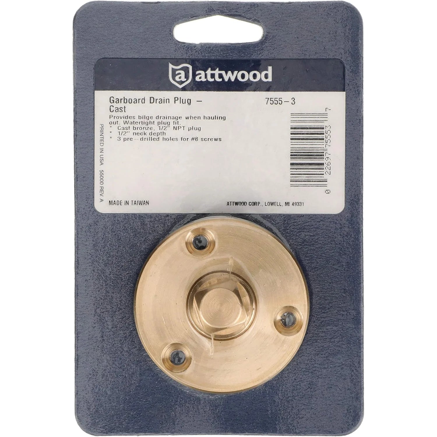 Attwood Marine Garboard Drain Plug, 1/2 in NPT, Cast Bronze — Quality Boat Parts