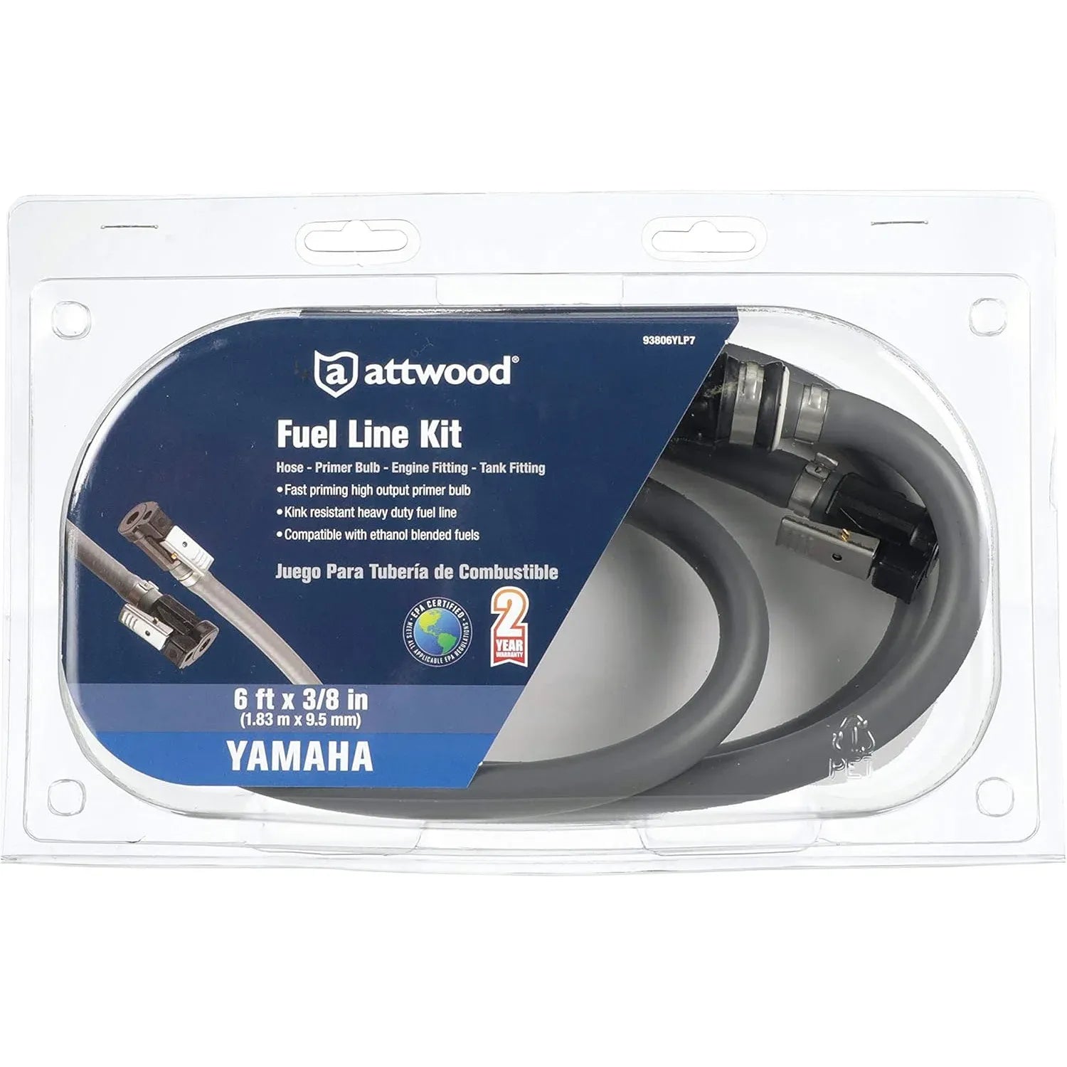 Attwood Marine Fuel Line Kit, For Yamaha Engines and Tanks, 3/8 in x 6 ft, Low-Permeation Primer Bulb — Quality Boat Parts