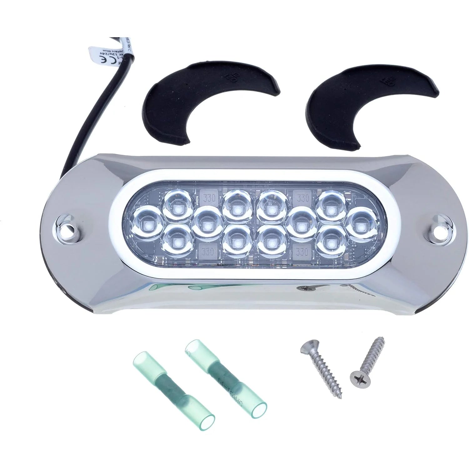 Attwood Marine Light Armor Surface-Mount Underwater LED Light, 12 LEDs, 12/24V DC, 6 in, Sapphire Blue Light — Quality Boat Parts