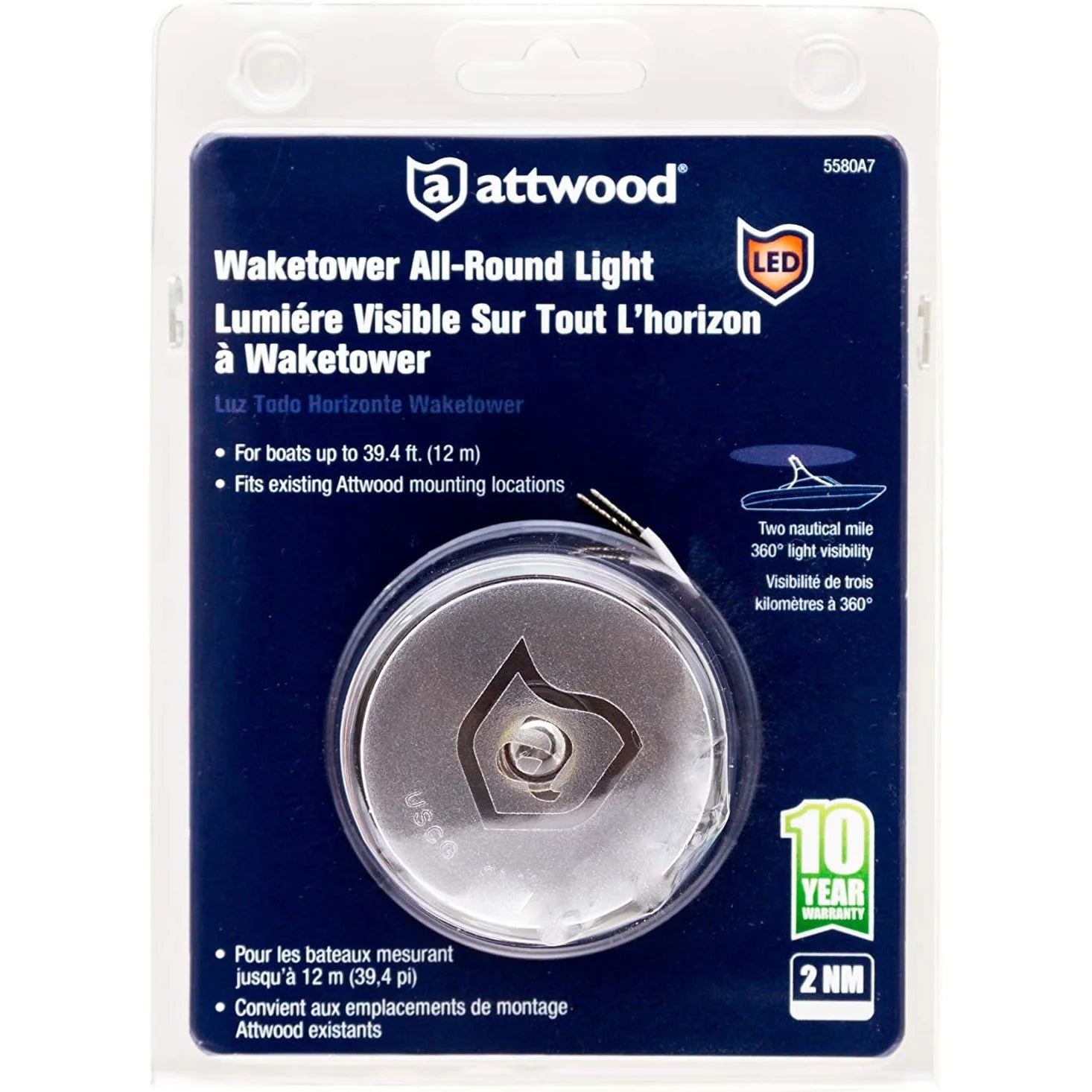 Attwood Marine WakeTower LED All-Round Navigation Light, 2 NM, 12V — Quality Boat Parts