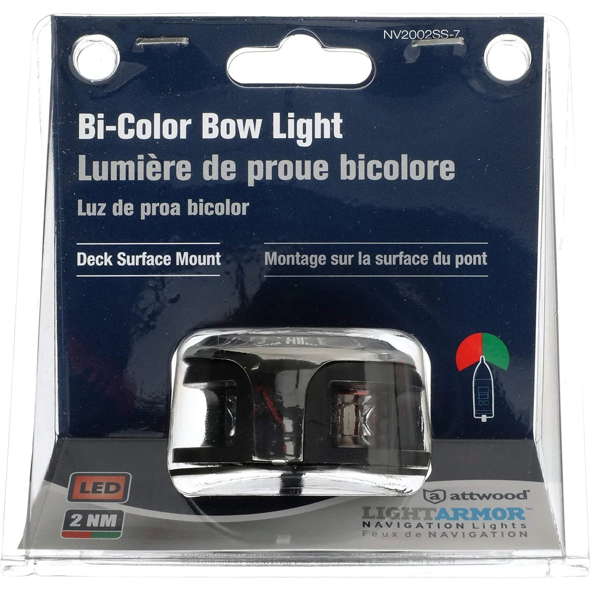 Attwood Marine LightArmor Bi-Color Bow Mount Navigation Light, 12V, 2NM, IP67, Stainless Steel — Quality Boat Parts
