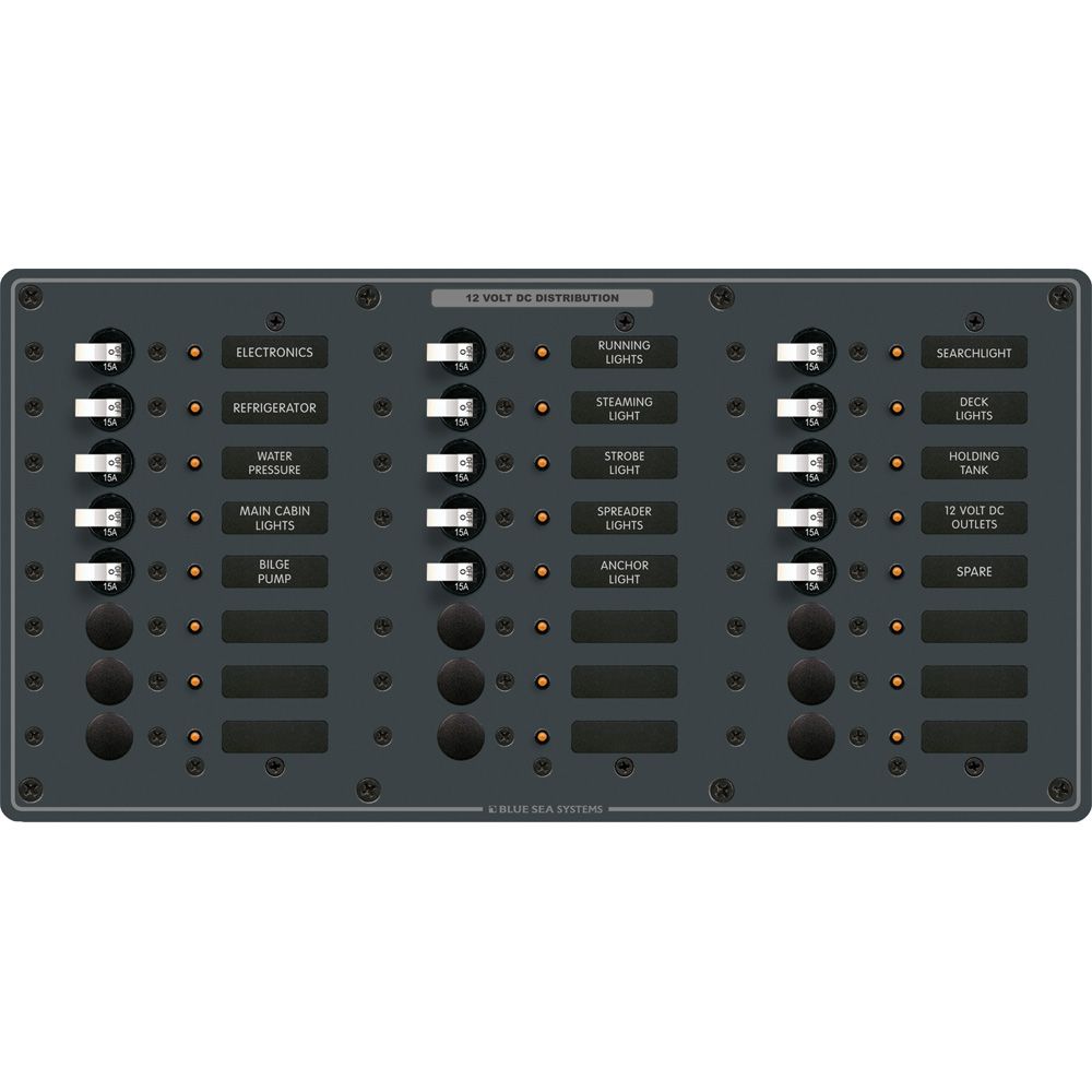 Blue Sea Systems Traditional Metal DC Panel, 24 Positions, 12V/24V DC, 100A per Bus — Quality Boat Parts