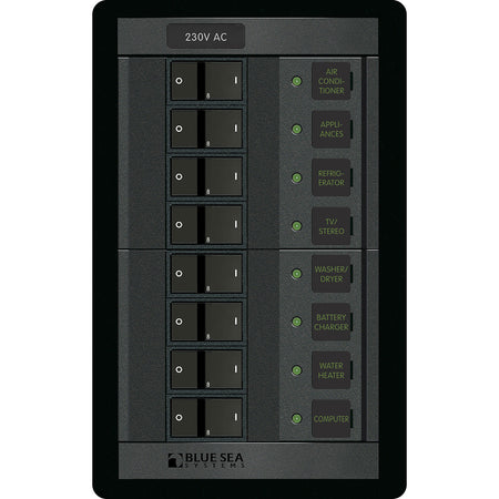 Blue Sea Systems 360 AC Circuit Breaker Panel, 8 Position, 230V, 100A — Quality Boat Parts