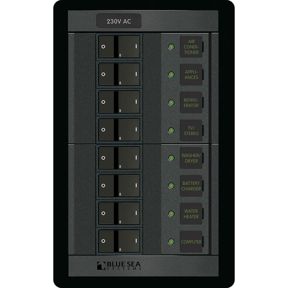 Blue Sea Systems 360 AC Circuit Breaker Panel, 8 Position, 230V, 100A — Quality Boat Parts