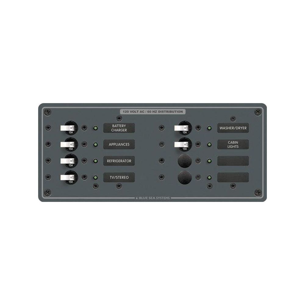 Blue Sea Systems AC 8 Position Breaker Panel, 230V, 100A, White Switches — Quality Boat Parts
