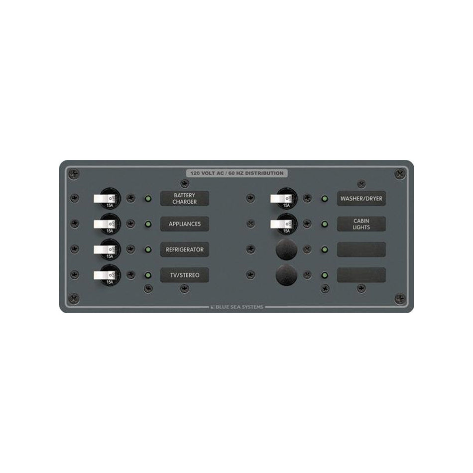 Blue Sea Systems AC 8 Position Breaker Panel, 230V, 100A, White Switches — Quality Boat Parts