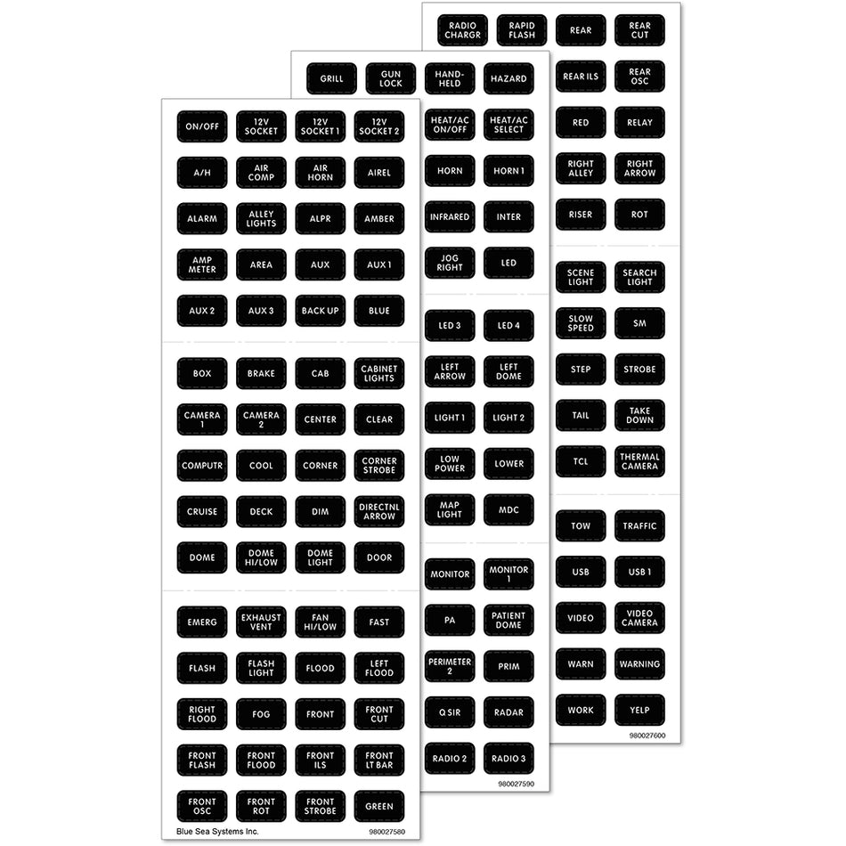 Blue Sea Systems Emergency Vehicle Label Set, For ST Blade Fuse Blocks, 180 DC Labels, Black Labels, Weatherproof — Quality Boat Parts