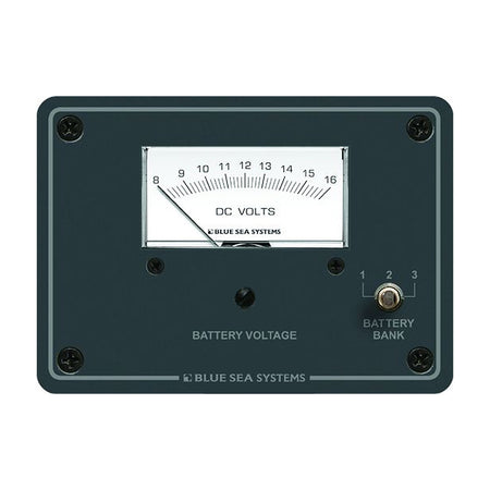 Blue Sea Systems DC Analog Voltmeter Panel, 8-16V DC, 3-Position Switch, 5052 Aluminum Panel — Quality Boat Parts