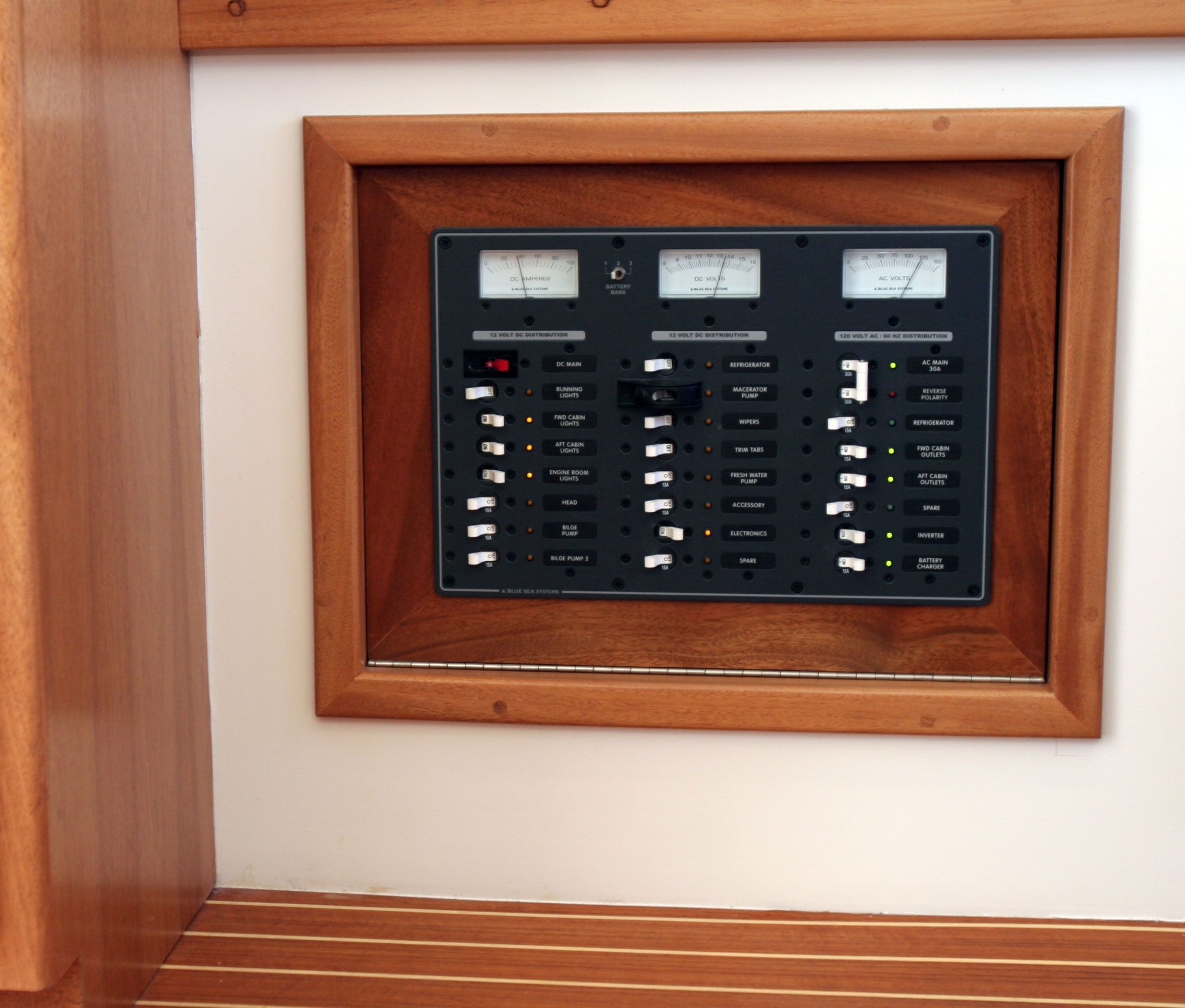 Blue Sea Systems AC/DC Main Circuit Breaker Panel, 6 AC/15 DC Positions, 120V AC/12V DC, 50A AC/100A DC, White Toggles — Quality Boat Parts