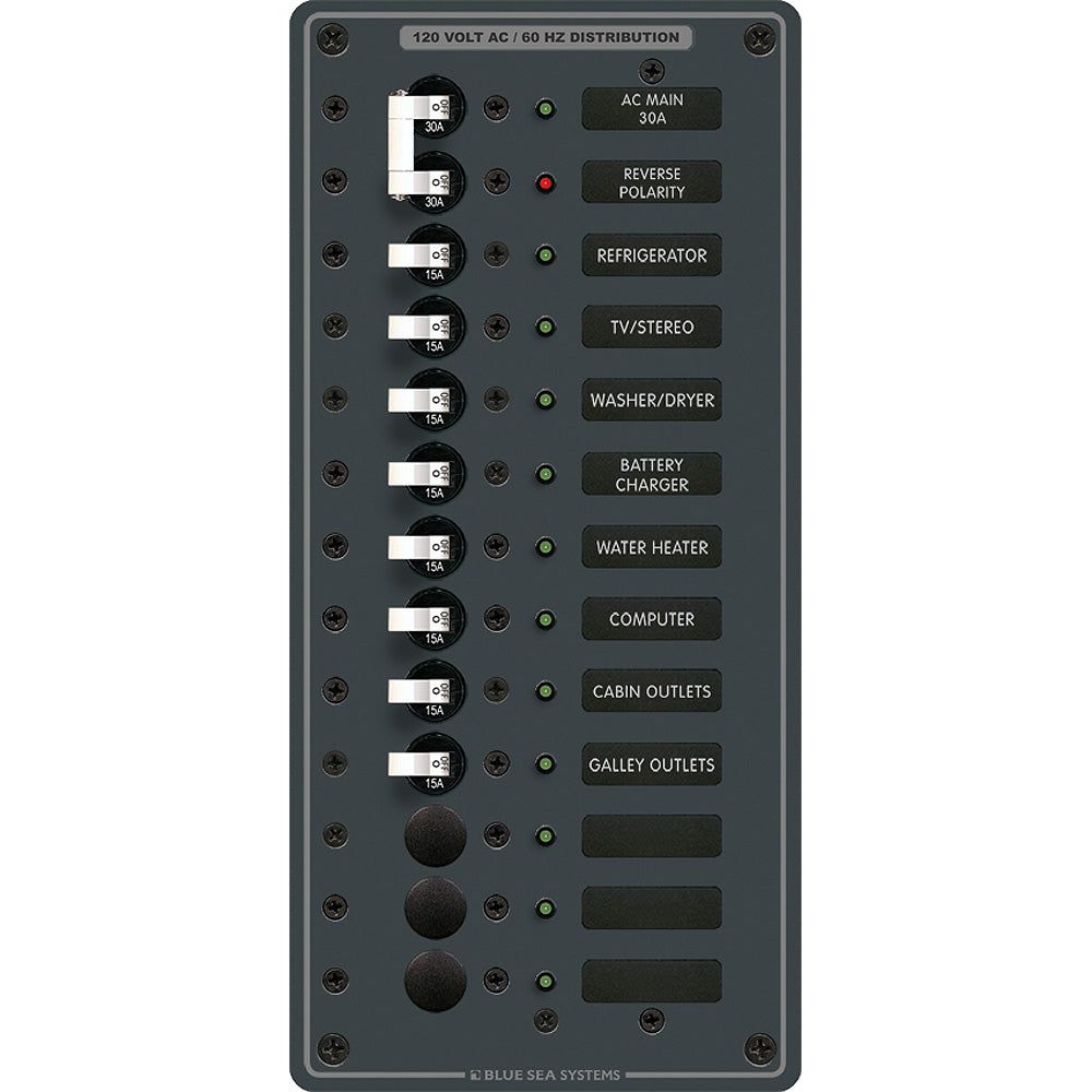 Blue Sea Systems AC Main Circuit Breaker Panel, 120V AC, 11 Positions — Quality Boat Parts