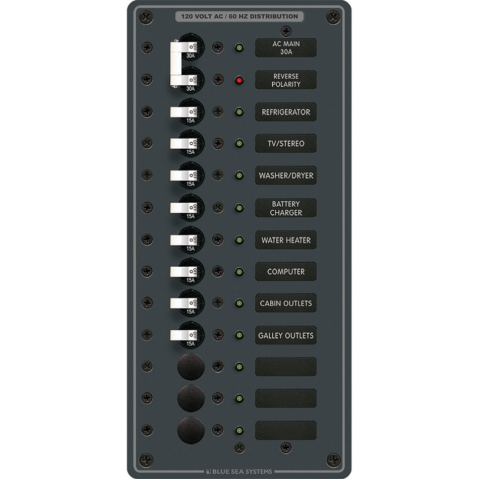 Blue Sea Systems AC Main Circuit Breaker Panel, 120V AC, 11 Positions — Quality Boat Parts