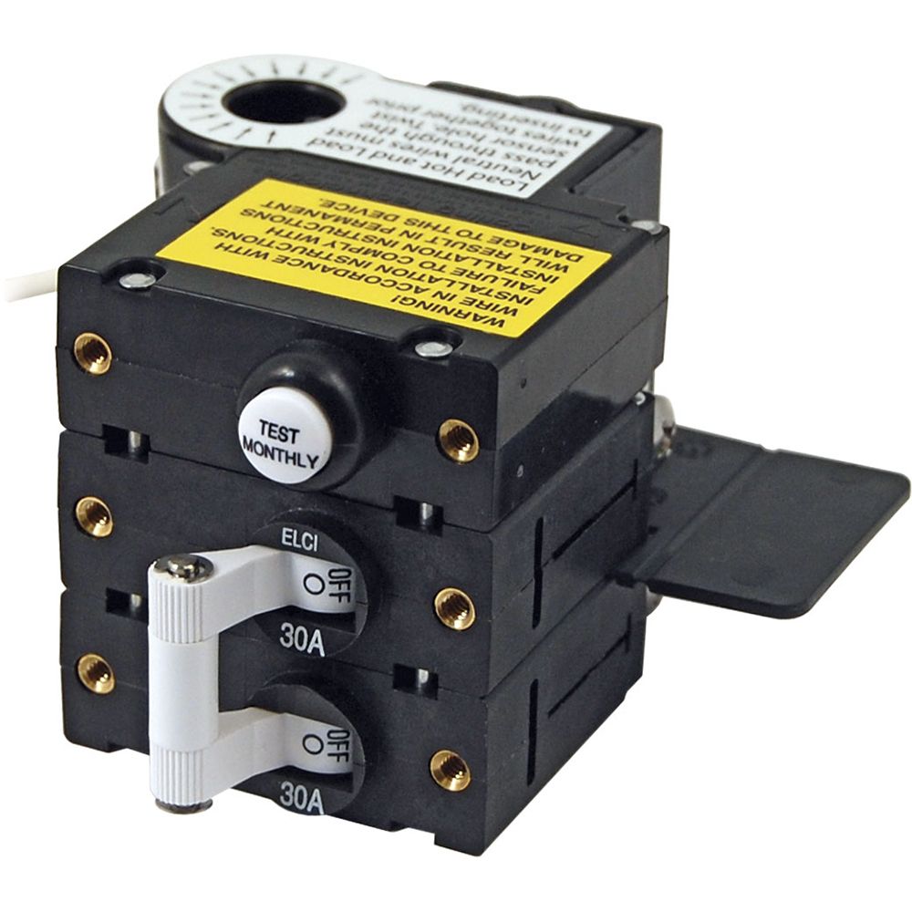 Blue Sea Systems A-Series ELCI Main Circuit Breaker, Double Pole, 120V AC, 30A, 30mA Leakage Trip — Quality Boat Parts