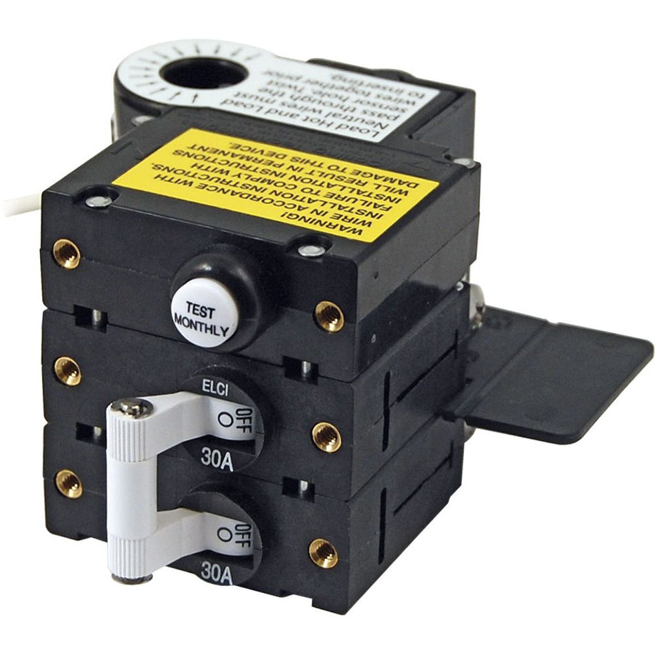 Blue Sea Systems A-Series ELCI Main Circuit Breaker, Double Pole, 120V AC, 30A, 30mA Leakage Trip — Quality Boat Parts