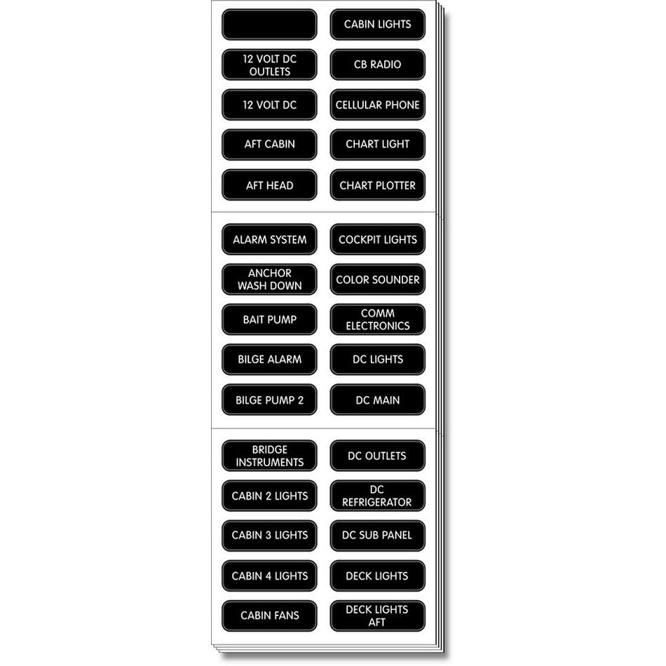 Blue Sea Systems Extended DC Panel Label Set, For Contura Waterproof Fuse Panels, ST Glass Fuse Blocks, 120 Labels, Weatherproof — Quality Boat Parts