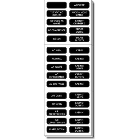 Blue Sea Systems AC Panel Extended 120 Label Set, Weatherproof, For Contura Waterproof Fuse Panels and ST Glass Fuse Blocks — Quality Boat Parts