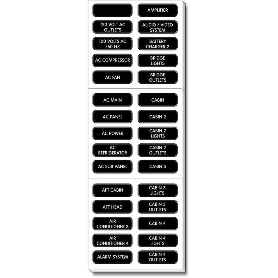 Blue Sea Systems AC Panel Extended 120 Label Set, Weatherproof, For Contura Waterproof Fuse Panels and ST Glass Fuse Blocks — Quality Boat Parts