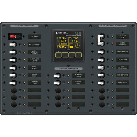 Blue Sea Systems Traditional Metal AC/DC Panel, M2 Vessel Systems Monitor, NMEA 2000, 8 AC/14 DC Positions — Quality Boat Parts