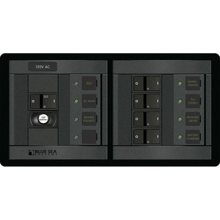 Blue Sea Systems 360 Panel ELCI Main Circuit Breaker Panel, 120V AC, 30A, Double Pole, 4 Branch Positions, Horizontal — Quality Boat Parts