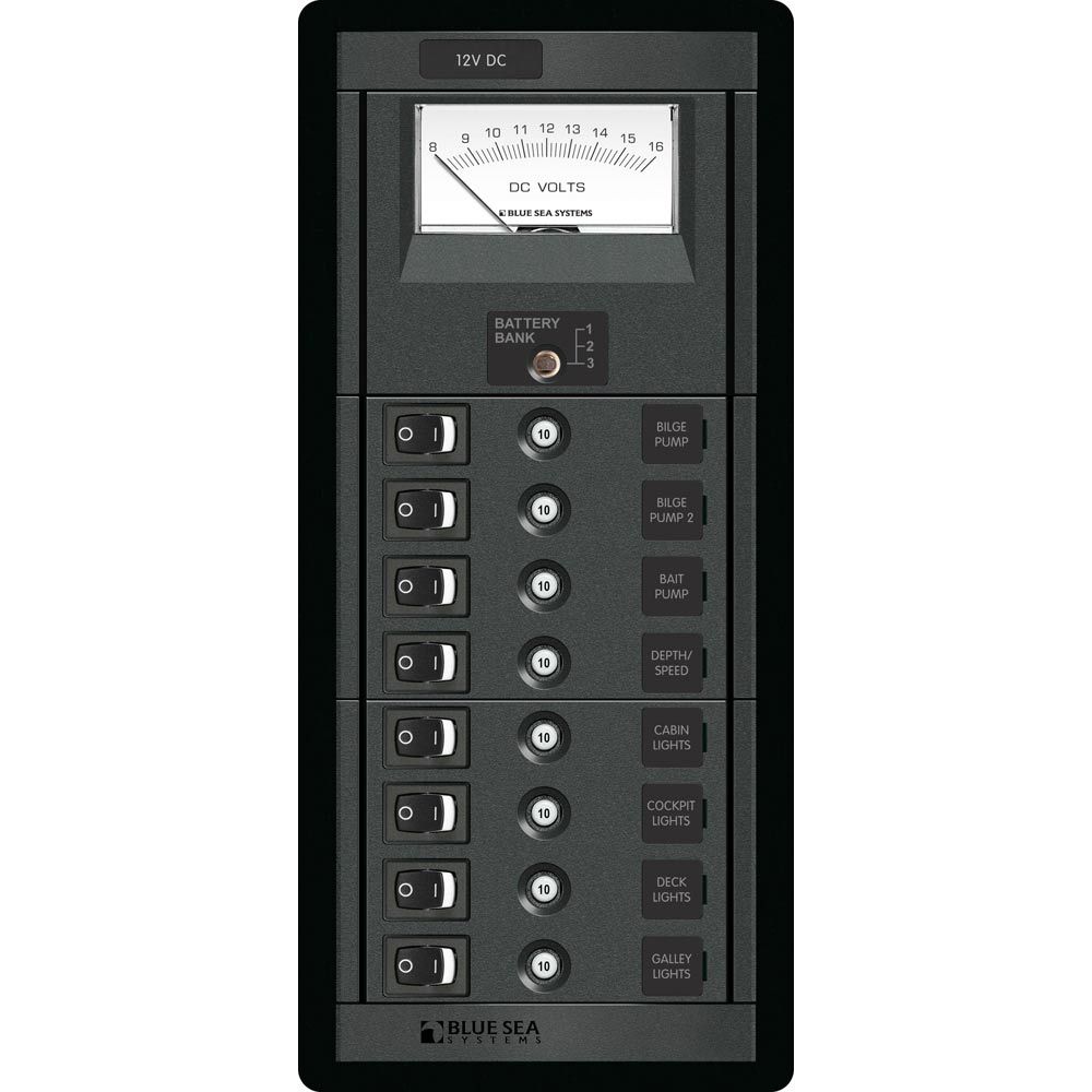Blue Sea Systems 8 Position Switch CLB + Meter Vertical, 12V DC, 80A per Bus — Quality Boat Parts