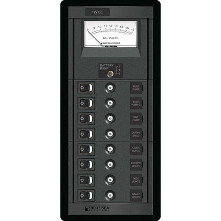 Blue Sea Systems 8 Position Switch CLB + Meter Vertical, 12V DC, 80A per Bus — Quality Boat Parts