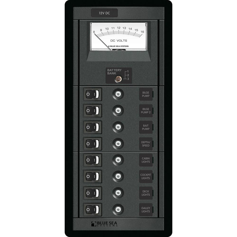 Blue Sea Systems 8 Position Switch CLB + Meter Vertical, 12V DC, 80A per Bus — Quality Boat Parts