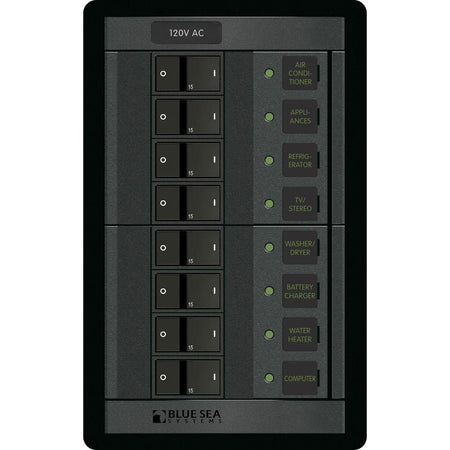 Blue Sea Systems 360 AC Branch Circuit Breaker Panel, 120V AC, 8 Positions, 100A, Flat Rocker — Quality Boat Parts