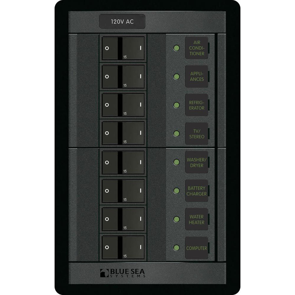 Blue Sea Systems 360 AC Branch Circuit Breaker Panel, 120V AC, 8 Positions, 100A, Flat Rocker — Quality Boat Parts