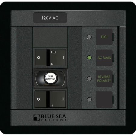 Blue Sea Systems 360 Panel ELCI Main Circuit Breaker Panel, 30A, 120V AC, Double Pole, 1 Position — Quality Boat Parts