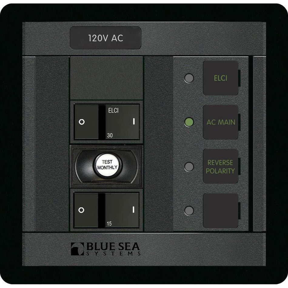 Blue Sea Systems 360 Panel ELCI Main Circuit Breaker Panel, 30A, 120V AC, Double Pole, 1 Position — Quality Boat Parts