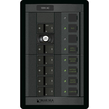 Blue Sea Systems 360 AC Circuit Breaker Panel, 30A ELCI, 5 Position, 120V AC, Flat Rocker — Quality Boat Parts