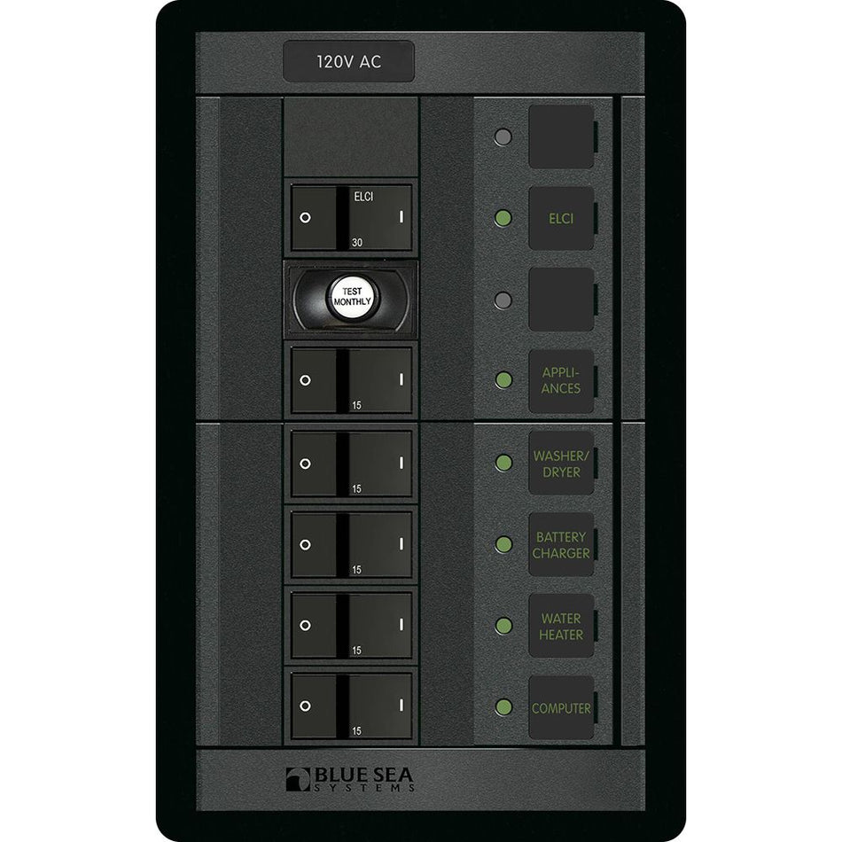Blue Sea Systems 360 AC Circuit Breaker Panel, 30A ELCI, 5 Position, 120V AC, Flat Rocker — Quality Boat Parts