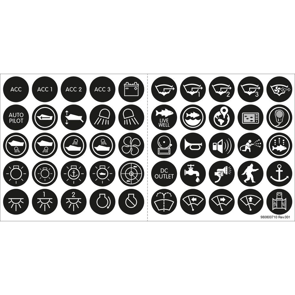Blue Sea Systems Push Button Switch Label Kit, For 4180 & 4181, 50 ICON Labels — Quality Boat Parts