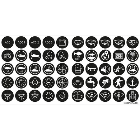 Blue Sea Systems Push Button Switch Label Kit, For 4180 & 4181, 50 ICON Labels — Quality Boat Parts