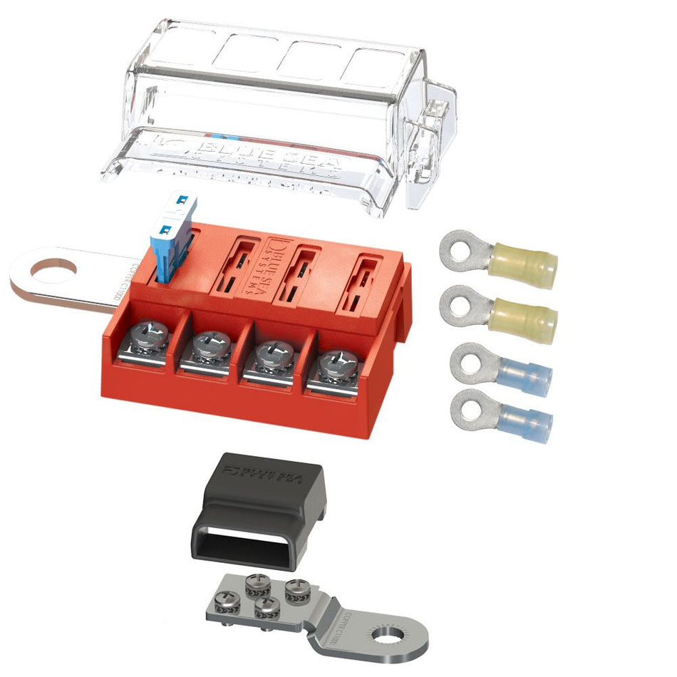 Blue Sea Systems ST-Blade Battery Terminal Mount Fuse Block Kit, 4-Circuit, ATO/ATC, 32V DC, 30A Per Circuit — Quality Boat Parts