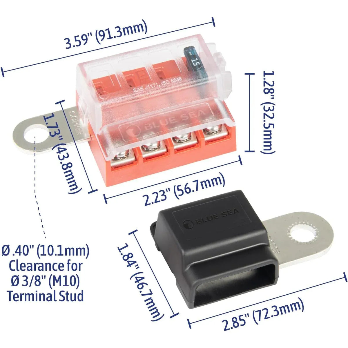 Blue Sea Systems ST-Blade Battery Terminal Mount Fuse Block Kit, 4-Circuit, ATO/ATC, 32V DC, 30A Per Circuit — Quality Boat Parts