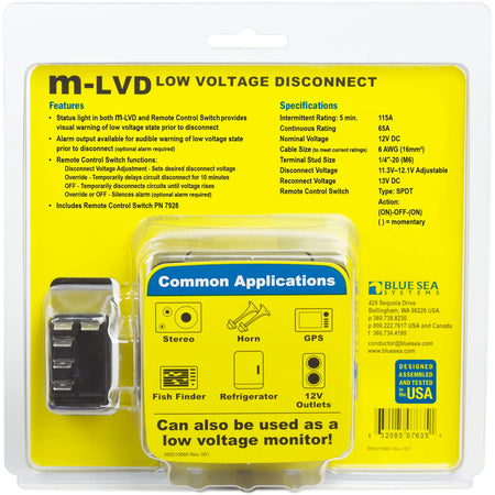 Blue Sea Systems m-LVD Low Voltage Disconnect, 12V, 65A, IP67 — Quality Boat Parts
