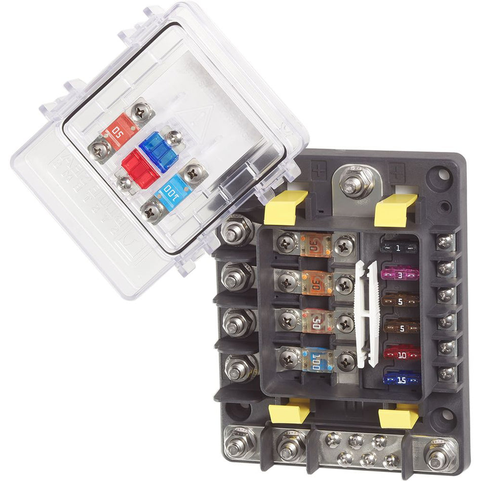 Blue Sea Systems SafetyHub 150 Fuse Block, 10-Circuit, 4 MIDI/AMI, 6 ATO/ATC, Ignition Protected — Quality Boat Parts