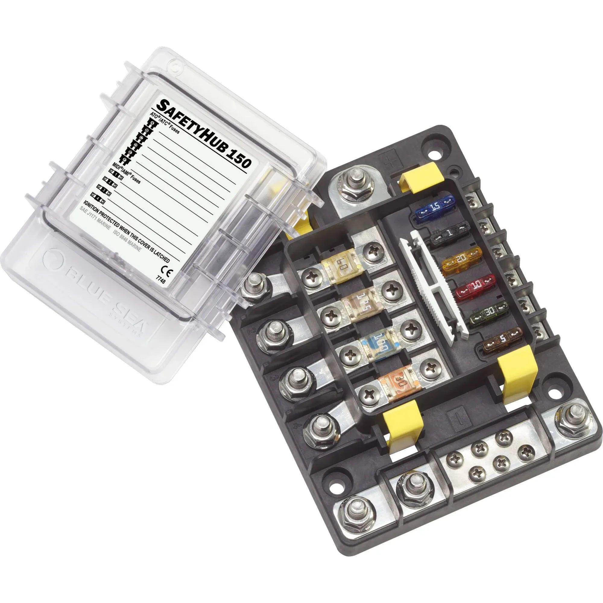 Blue Sea Systems SafetyHub 150 Fuse Block, 10-Circuit, 4 MIDI/AMI, 6 ATO/ATC, Ignition Protected — Quality Boat Parts