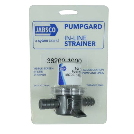 Jabsco Pumpguard In-Line Strainer, 1/2 in NPT, Stainless Mesh Screen, Clear Inspection Cover — Quality Boat Parts