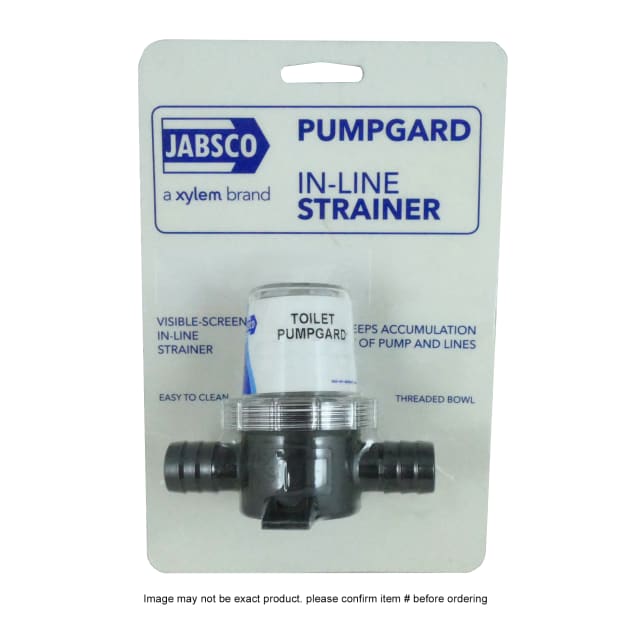 Jabsco Pumpguard In-Line Strainer, 1/2 in NPT Ports, Clear Housing, Stainless Steel Screen — Quality Boat Parts