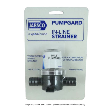 Jabsco Pumpguard In-Line Strainer, 1/2 in NPT Ports, Clear Housing, Stainless Steel Screen — Quality Boat Parts