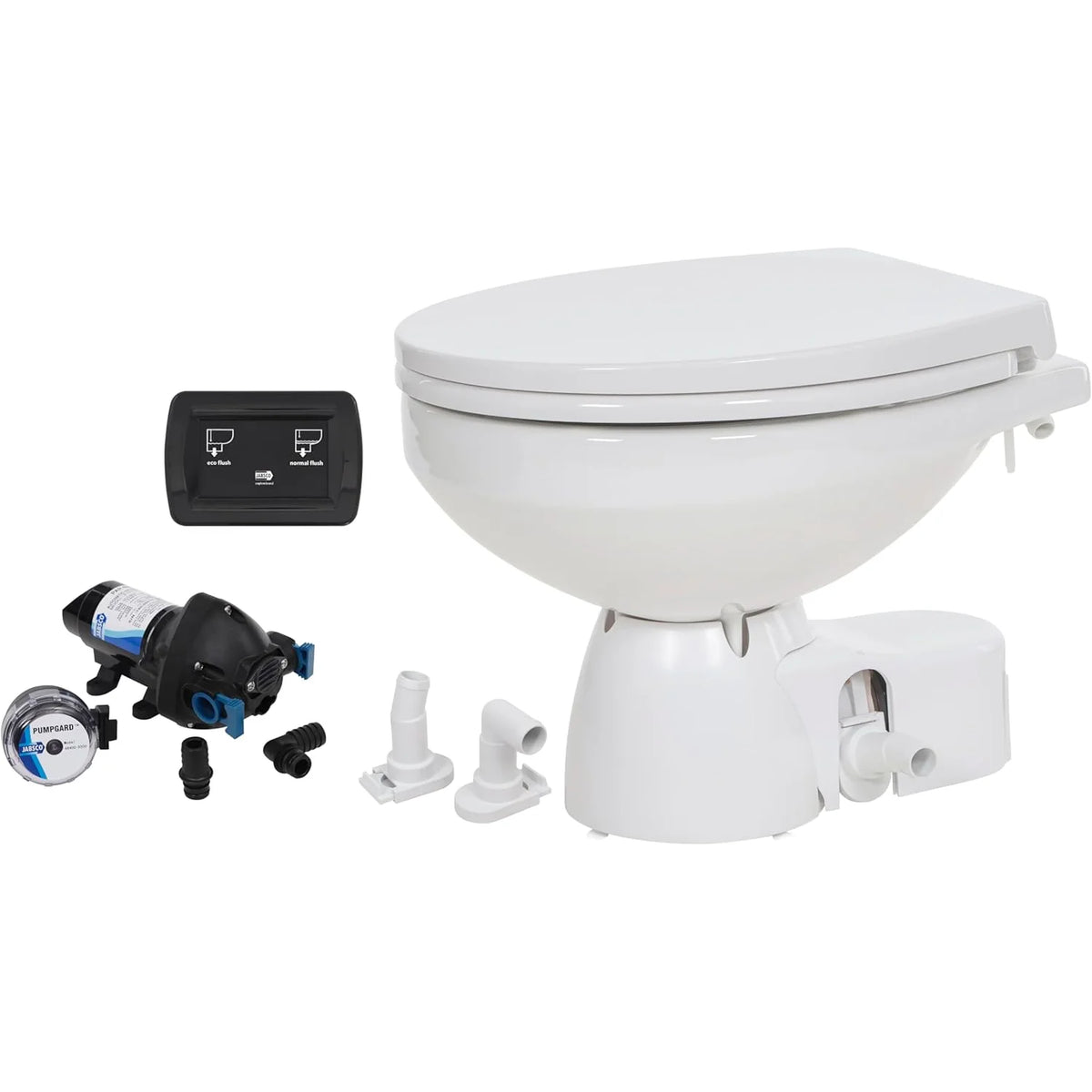 Jabsco Quiet Flush E2 Raw Water Marine Toilet, 12V, Regular Bowl, Touch Panel, Soft-Close Lid — Quality Boat Parts