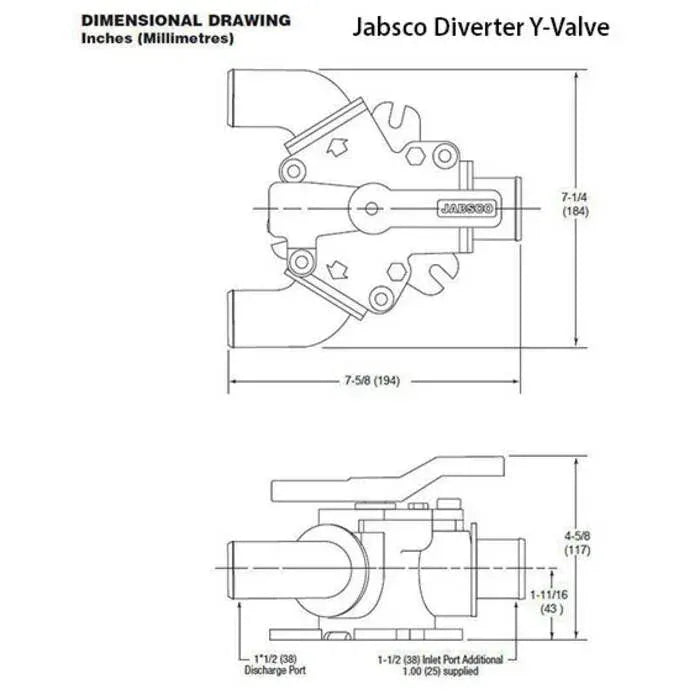 Jabsco Waste Diverter Y-Valve, 1-1/2 in Ports, 1 in Inlet — Quality Boat Parts