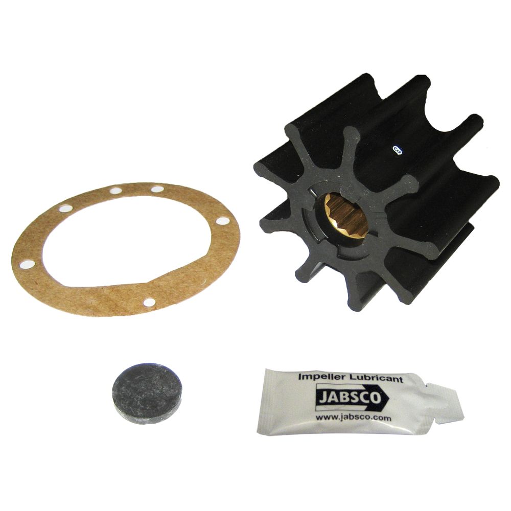 Jabsco Impeller Kit, 3-3/4 in Diameter x 2-1/2 in Depth, 1 in Shaft Diameter, Nitrile, 9-Blade, Single Flat Drive, Brass Insert — Quality Boat Parts