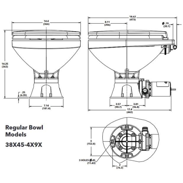 Jabsco Quiet Flush E2 Raw Water Marine Toilet, Regular Bowl, 24V, Soft-Close Lid — Quality Boat Parts