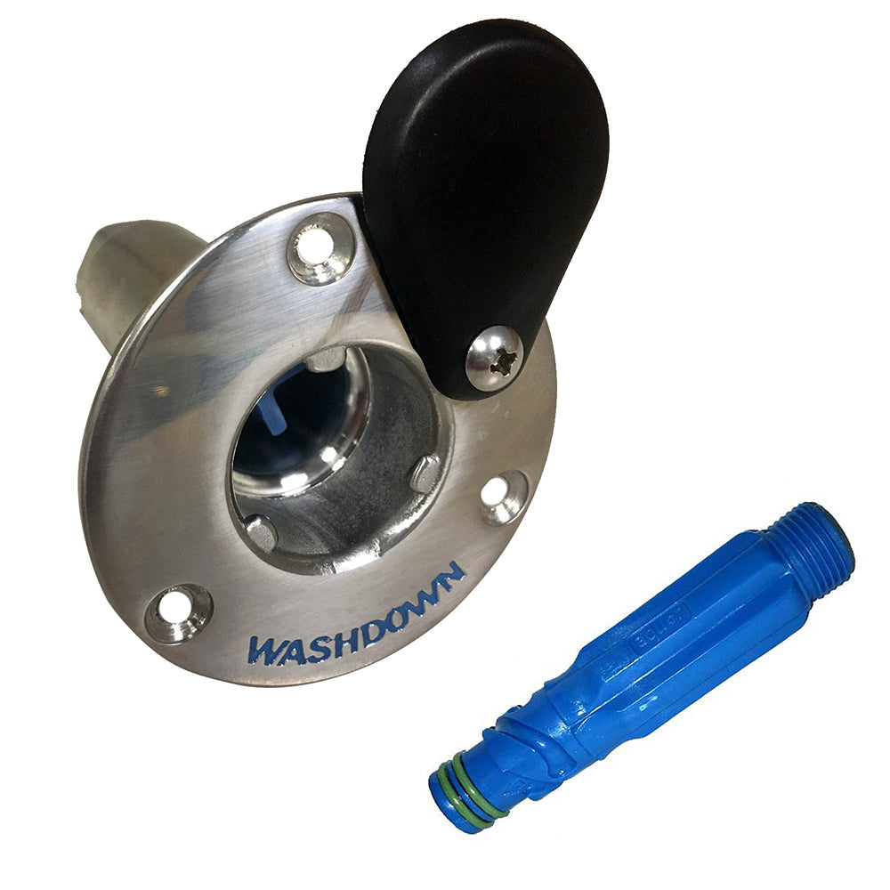 Jabsco Quick-Release Deck Washdown Fitting, Stainless Steel, Flush Mount, 1/2 in NPT Female Inlet, 3/4 in GHT Male Adapter — Quality Boat Parts