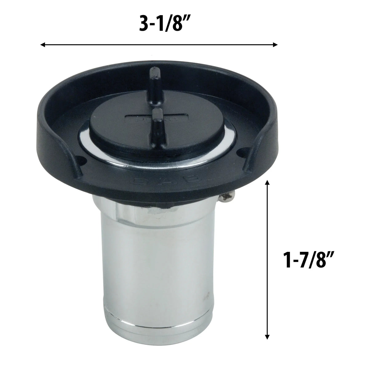 Perko Gas Fill, 1-1/2 in Hose, Chrome-Plated Zinc Alloy, Black Polymer Flange — Quality Boat Parts