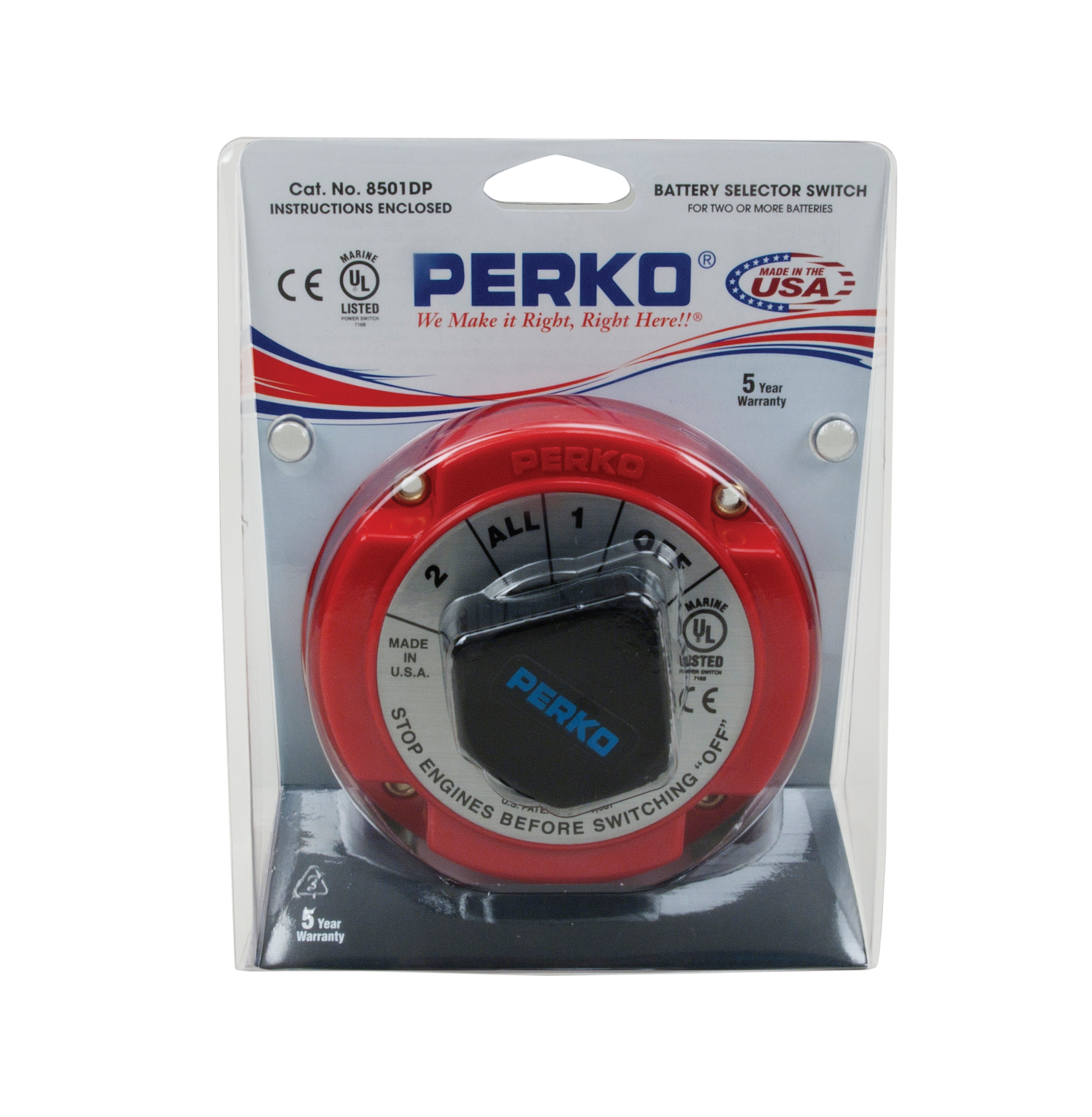 Perko 8501 Series Battery Selector Switch, Medium Duty, 250A Continuous, 6-32V, Ignition Protected — Quality Boat Parts