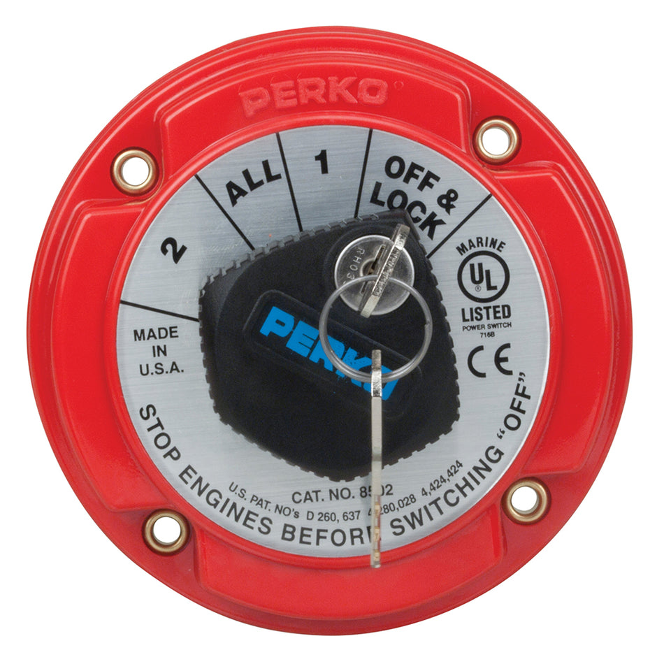 Perko Medium Duty Battery Selector Switch with Key Lock, 6-32VDC, 250A Continuous, Ignition Protected — Quality Boat Parts
